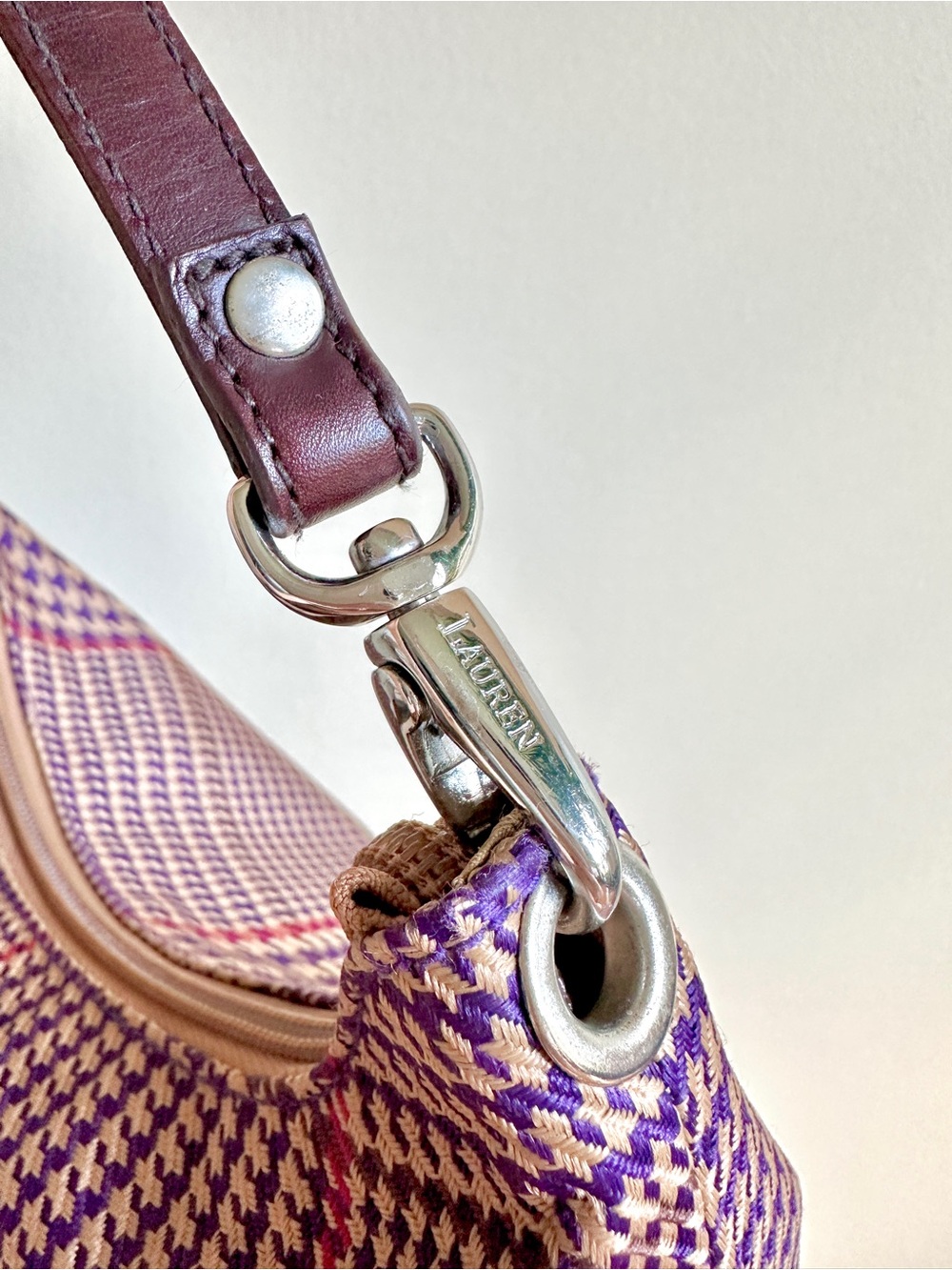 Ralph Lauren Purple and Brown Plaid Mini Bag with Charm - Picture 5 of 12